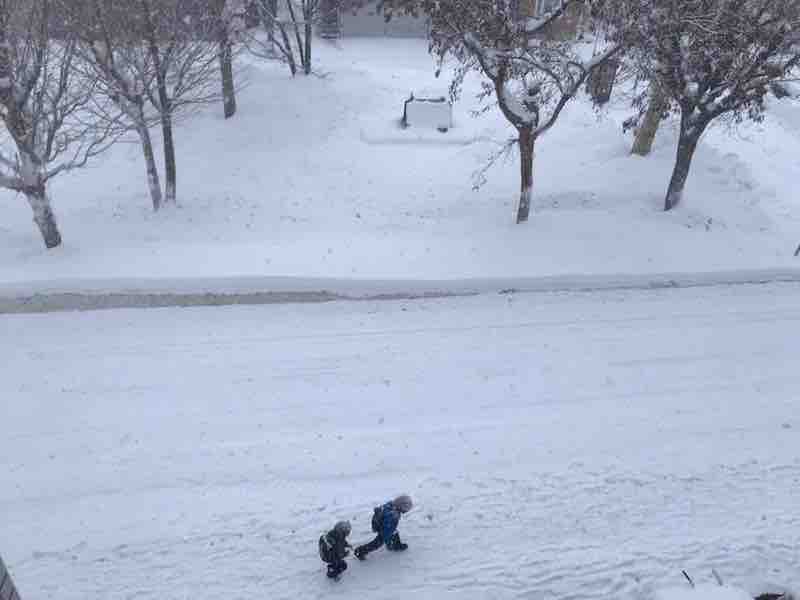 雪の登校